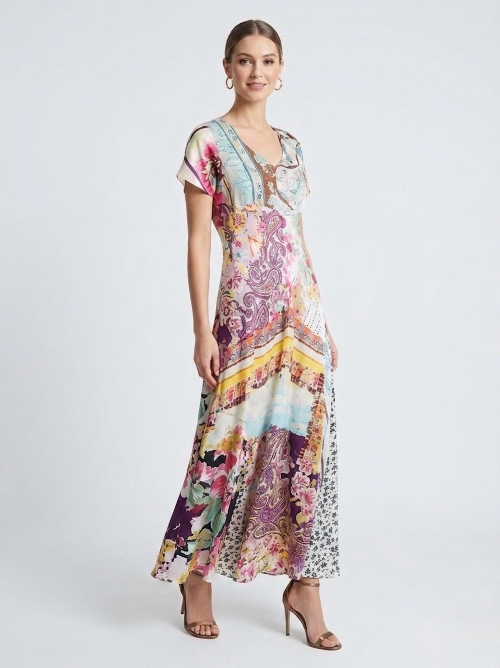 Johnny Was - Multicolor Paisley & Floral Maxi Silk Dress